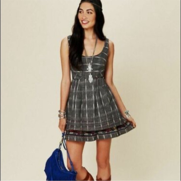 Free People New Romantics • Grey Ikat Weathervane Mini Dress - Picture 11 of 13
